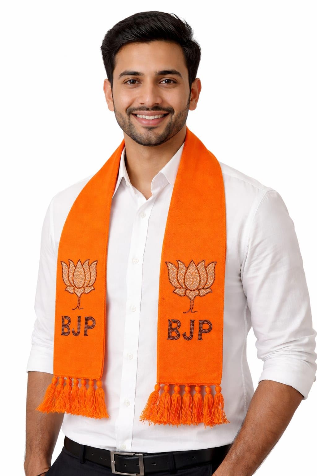 shrim aaradhya BJP Party Patka Muffler || Fancy stone work on Lotus Symobol || Ideal for gifting to BJP supporter & self use to show your political affliliation || Election Campaign Wear for Supporters-picture-44