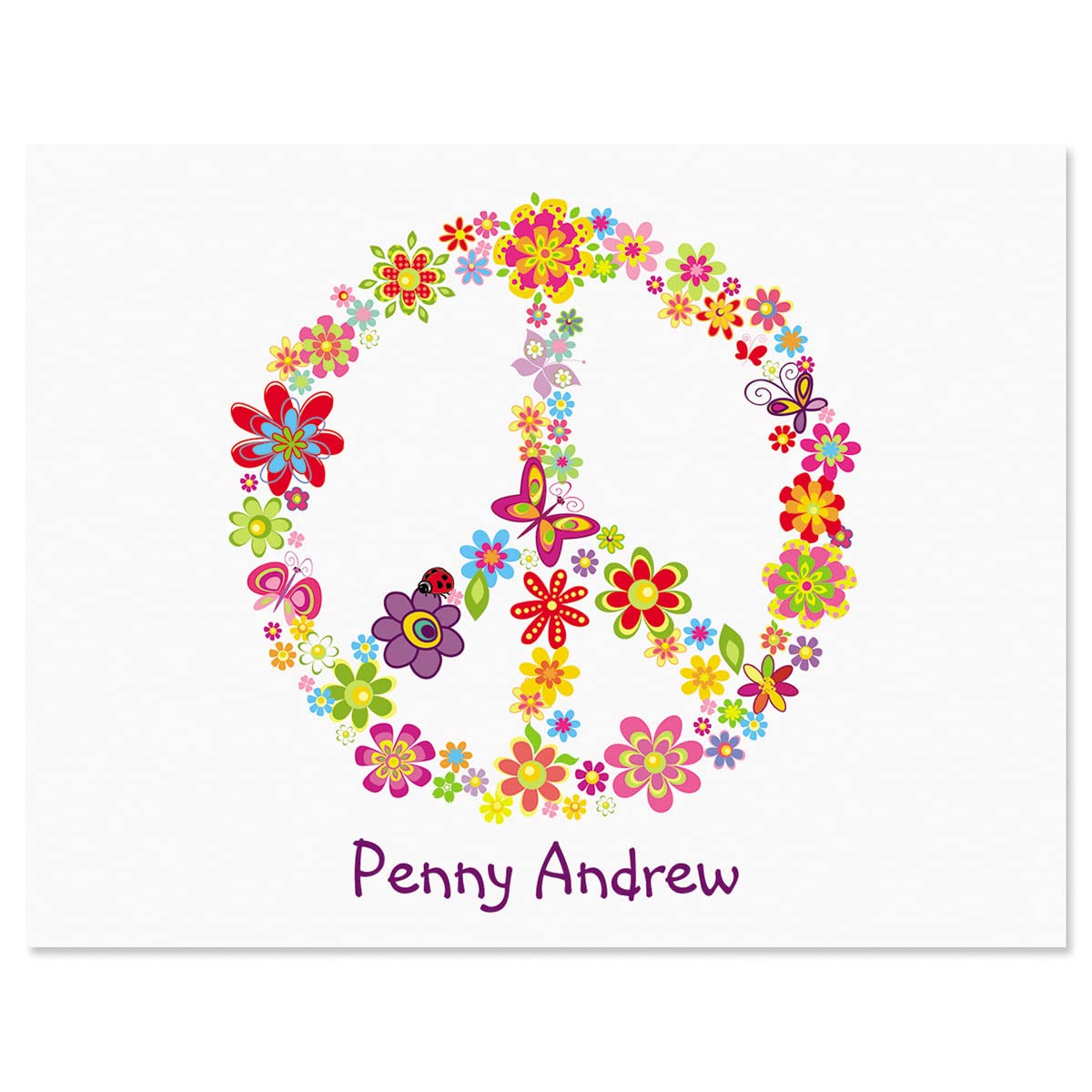 Current Peace Sign Personalized Note Cards - 24 Cards with White Envelopes, 4¼ x 5½ Inch Size, Blank Stationery, Add Names or Text, For Thank You