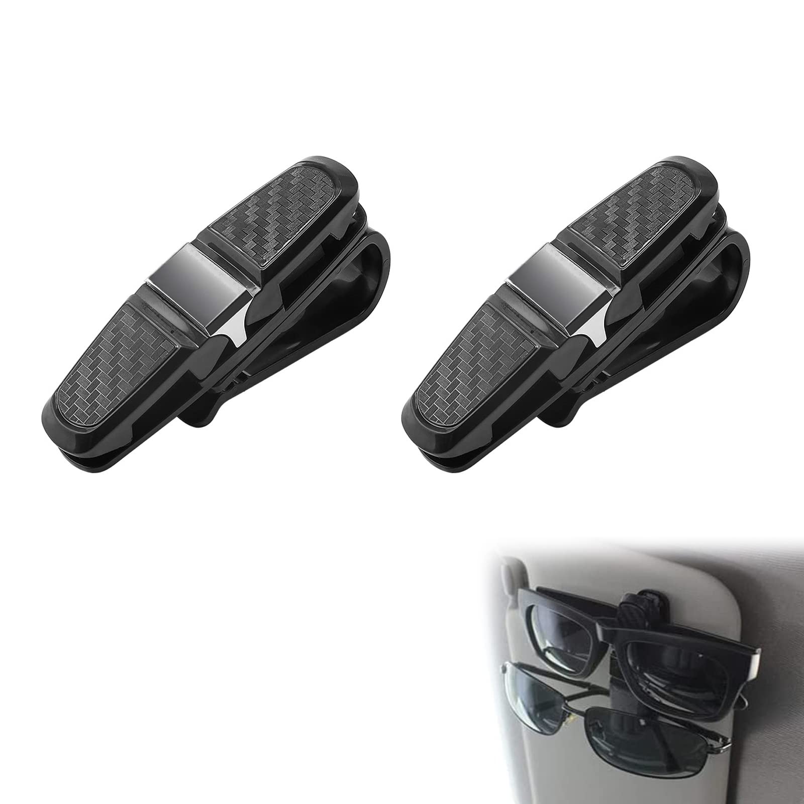 FIBOUND 2 Piezas Gafas Portátiles para Visor de Coche Sun, Montaje con Clip de Visera Automóvil Soporte Gafas, Universal Rotación de 180 Grados,para Gafas de Sol,Tarjetas (Negro)