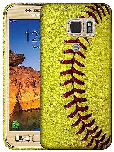 SM Cases Compatible with Samsung Galaxy S7 Active Case - Softball Print 3D Printed Design Phone Back Hard Plastic Cover Case for Samsung Galaxy S7 Active. White