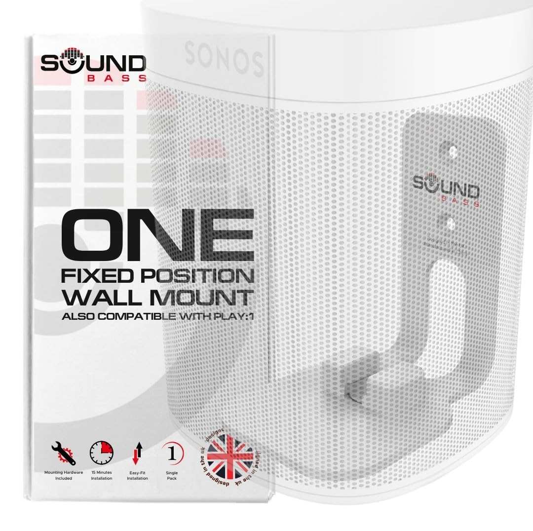 Sound Bass ONE, ONE Gen 2, ONE SL & Play:1 Wall Mount Bracket, White, Compatible with Sonos ONE, ONE Gen 2, ONE SL & PLAY1 Speaker, Fixed Position