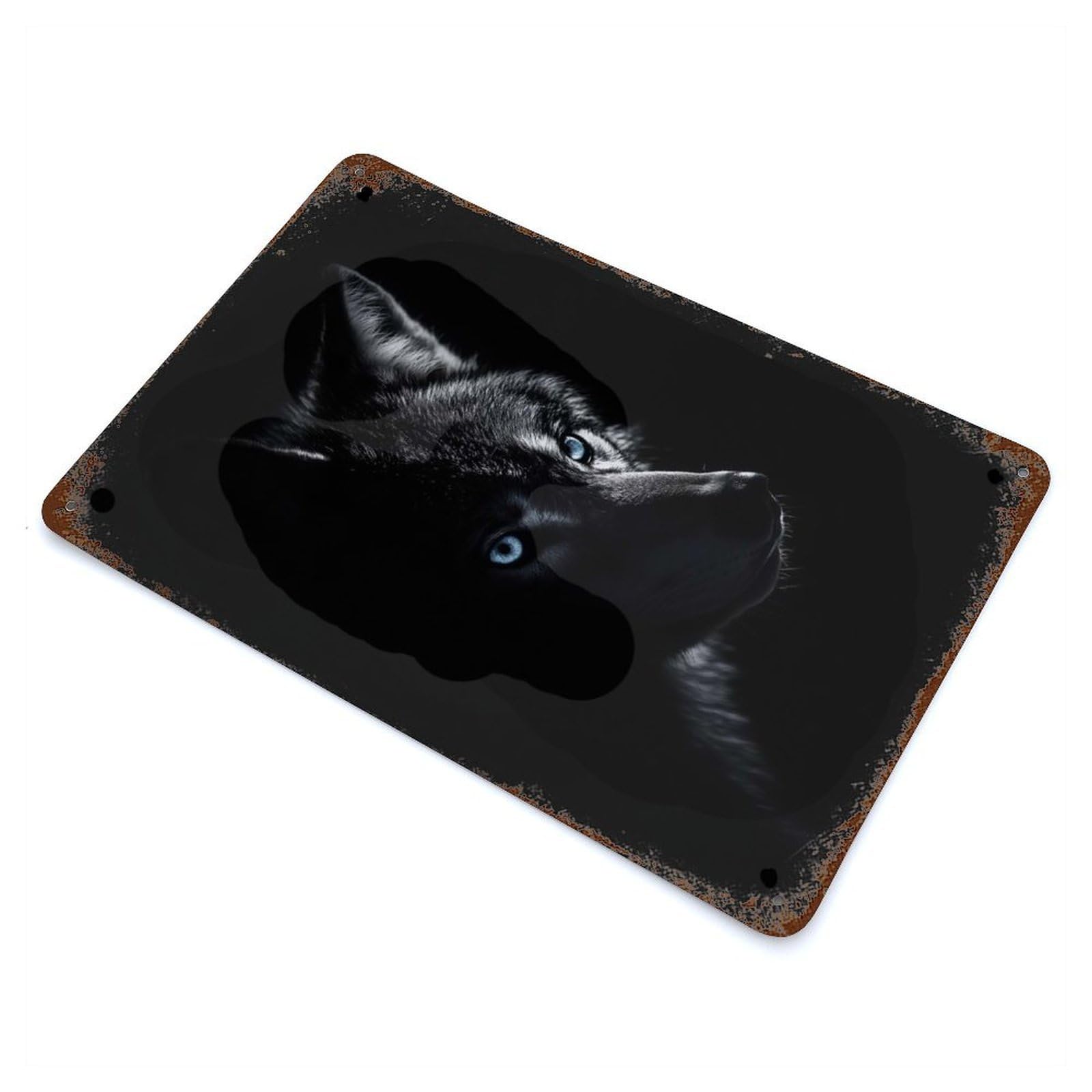 Retro Metal Sign with Wolf in The Dark Design 11.8"x7.9", for Pub, Kitchen And Man Cave Decor, Rustic Home Decor