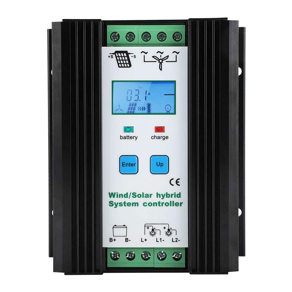iSunergy 1000W Wind Solar Hybrid Charge Controller Wind Boost Charge Solar PWM Charging Technology Digital Intelligent Regulator with LCD Display (600W Wind + 400W Solar)