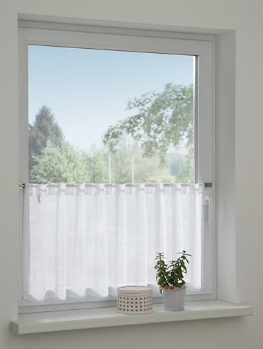 Sehlbach Bistrogardine Batist Uni, Weiß, 140 x 45 cm Bistrogardine, Lichtdurchlässig, Transparenter Stoff, Einfache Dekoration, Öko-Tex Zertifiziert