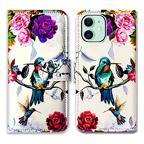 iPhone 11 Wallet Case,Bcov Hummingbird in Flowers Leather Flip Wallet Case Cover with Card Slot Holder Kickstand for iPhone 11