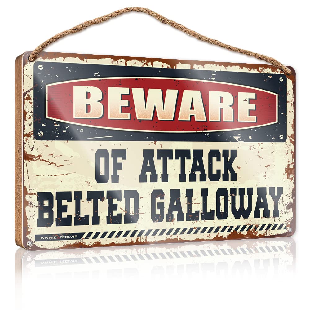 Wooden Home Sign Beware Of Attack Belted Galloway Wooden Sign(15X28CM)
