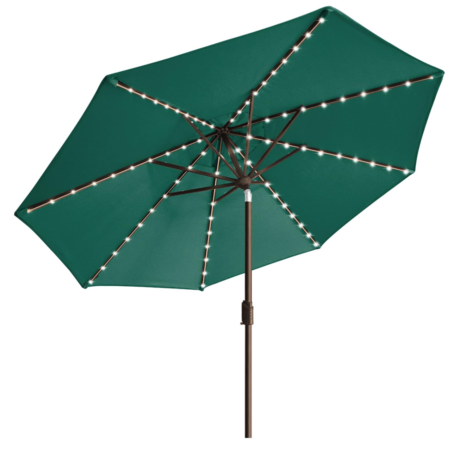 EliteShade USA 10-Year-Non-Fading Solar 9ft Market Umbrella with 80 LED Lights Patio Umbrellas Outdoor Table Umbrella with Ventilation,Forest Green