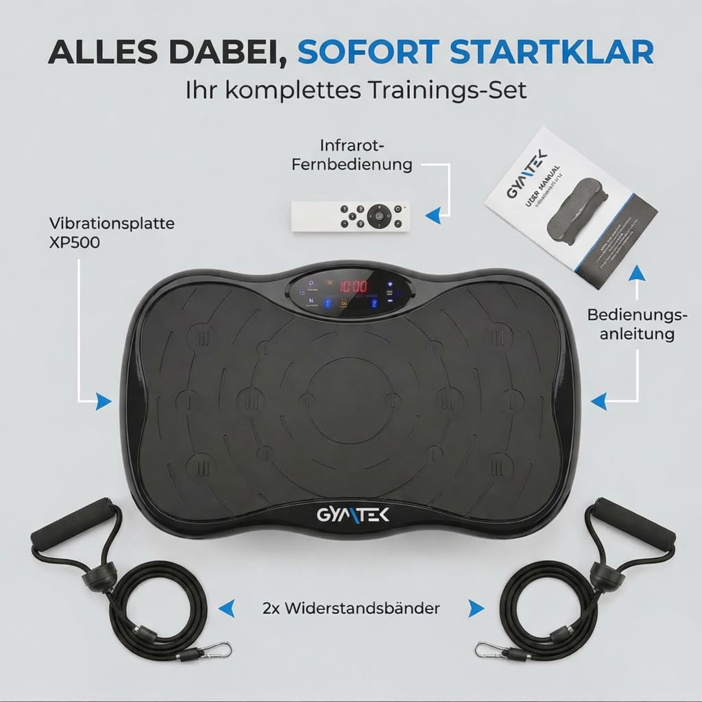 Gymtek Vibrationsplatte - Rüttelplatte Sport für Zuhause mit 99 Geschwindigkeitsstufen, 5 Trainingsprogrammen und Touchscreen – Ideal für Gewichtsabnahme, Fettverbrennung und Muskelaufbau
