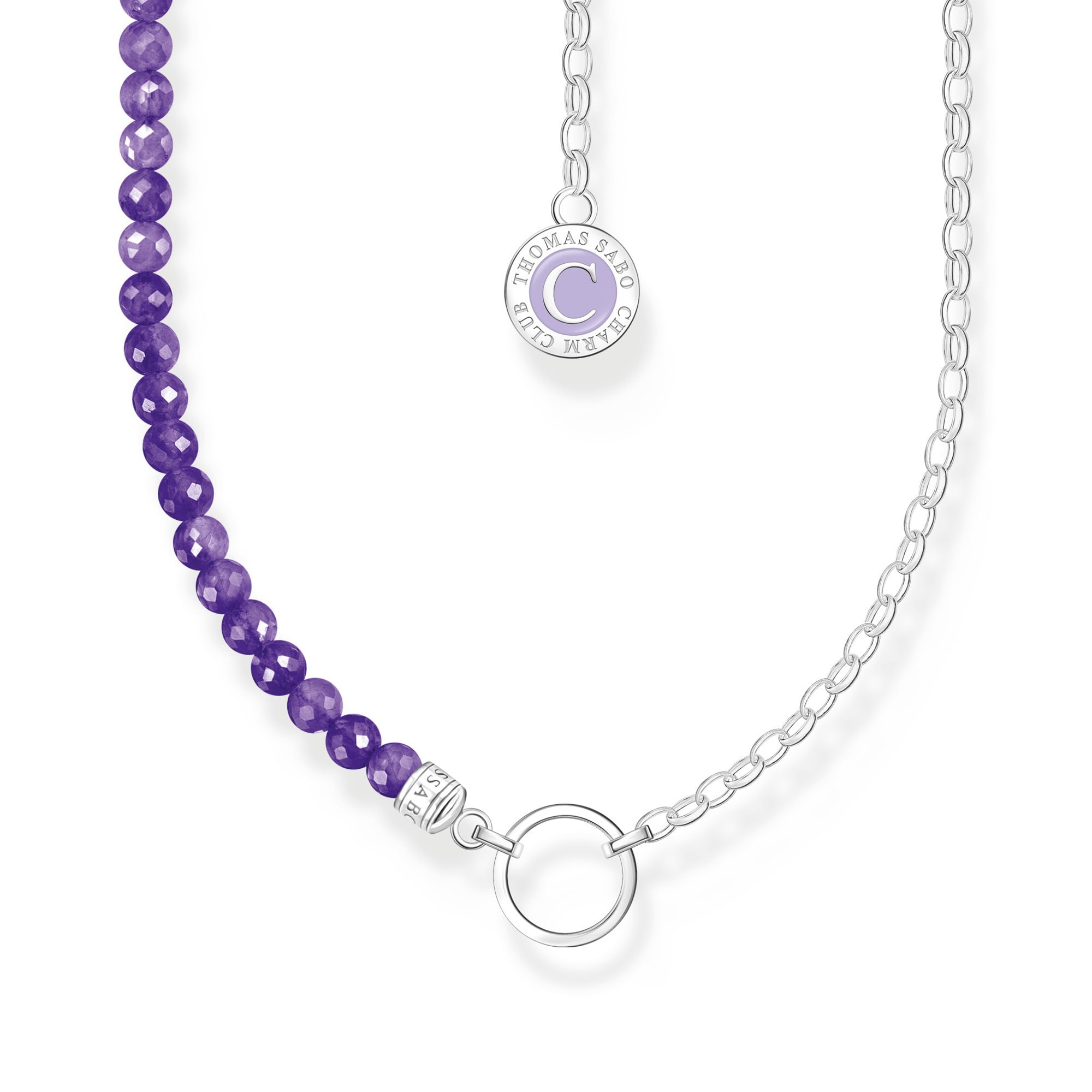 THOMAS SABO Member Charm-Kette mit Gliedern und imitiertem Amethyst Silber 925 Sterlingsilber, Kaltemail