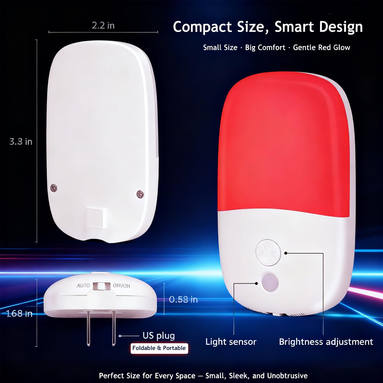 670nm Red Light Night Light for Sleep Therapy 3 Pack Auto On Off Dimmable Night Light with Dusk — view 7