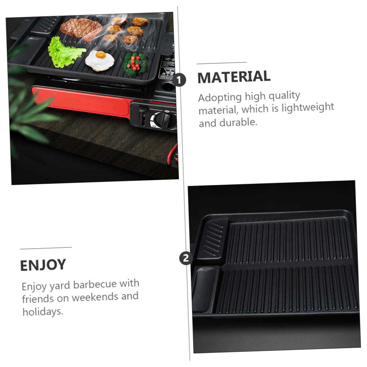 1pezzi Piastra Barbecue Teglia Rettangolare Antiaderente per Bistecche Manzo da Esterno Durevole e Facile da Trasportare per Cucinare su Gas Portatile