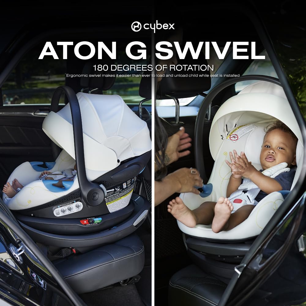 Cybex Aton G Swivel Infant Car Seat with 180-Degree Rotate, Linear Side-Impact Protection, 11-Position Headrest, SensorSafe & Safelock Base, Beach Blue : Baby