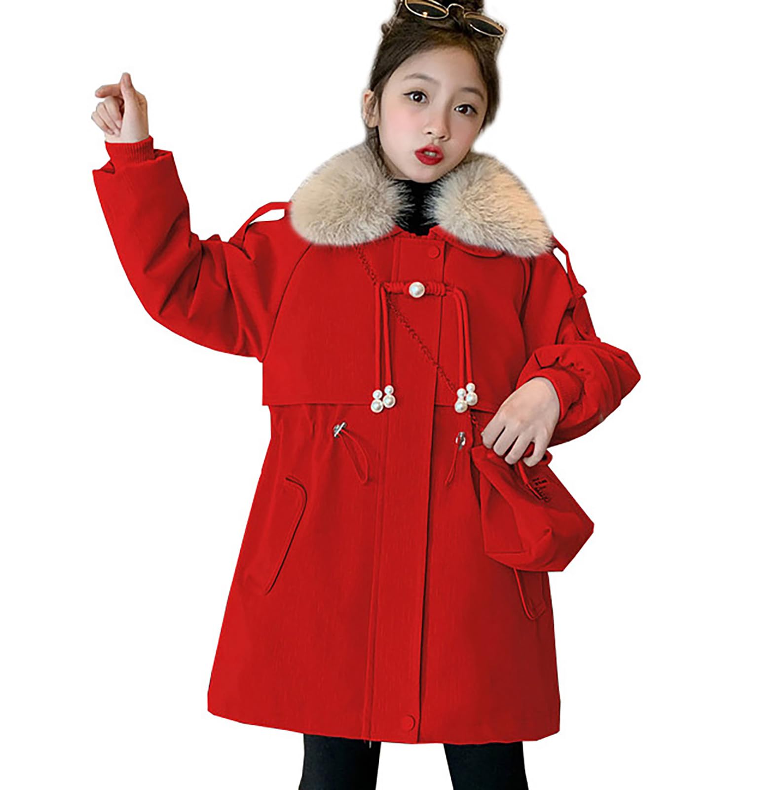 Cappotto per bambini e ragazze, parka, giacca lunga, giacca spessa, cappotto in pelliccia calda invernale per 2-14 anni