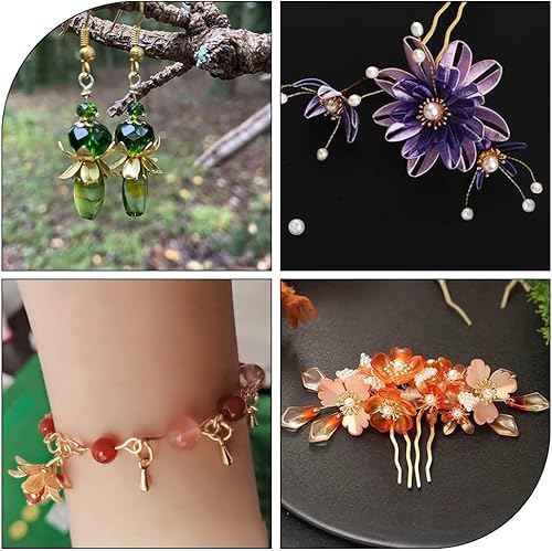 Miniatura 6 de SUPERFINDINGS 36 tapas de cuentas de flores de latón de 3 estilos dorados 3D con múltiples pétalos, tapas de extremo de cuentas de 0.551 in y 0.630