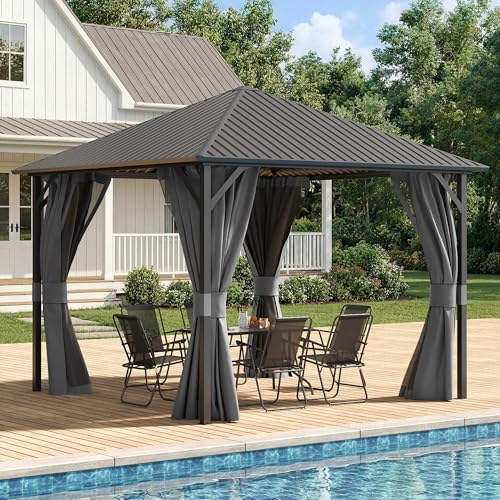UDPATIO 10x10 Hardtop Gazebo Outdoor Gazebo Weather-Resistant Grey