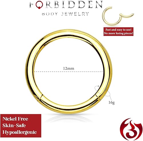 Miniatura 36 de Forbidden Body Jewelry - Piercing para la nariz de acero quirúrgico 316L con bisagra, 14G, 16G, 18G, diámetro de 15/64, 5/16, 25/64, 15/32 pulgadas