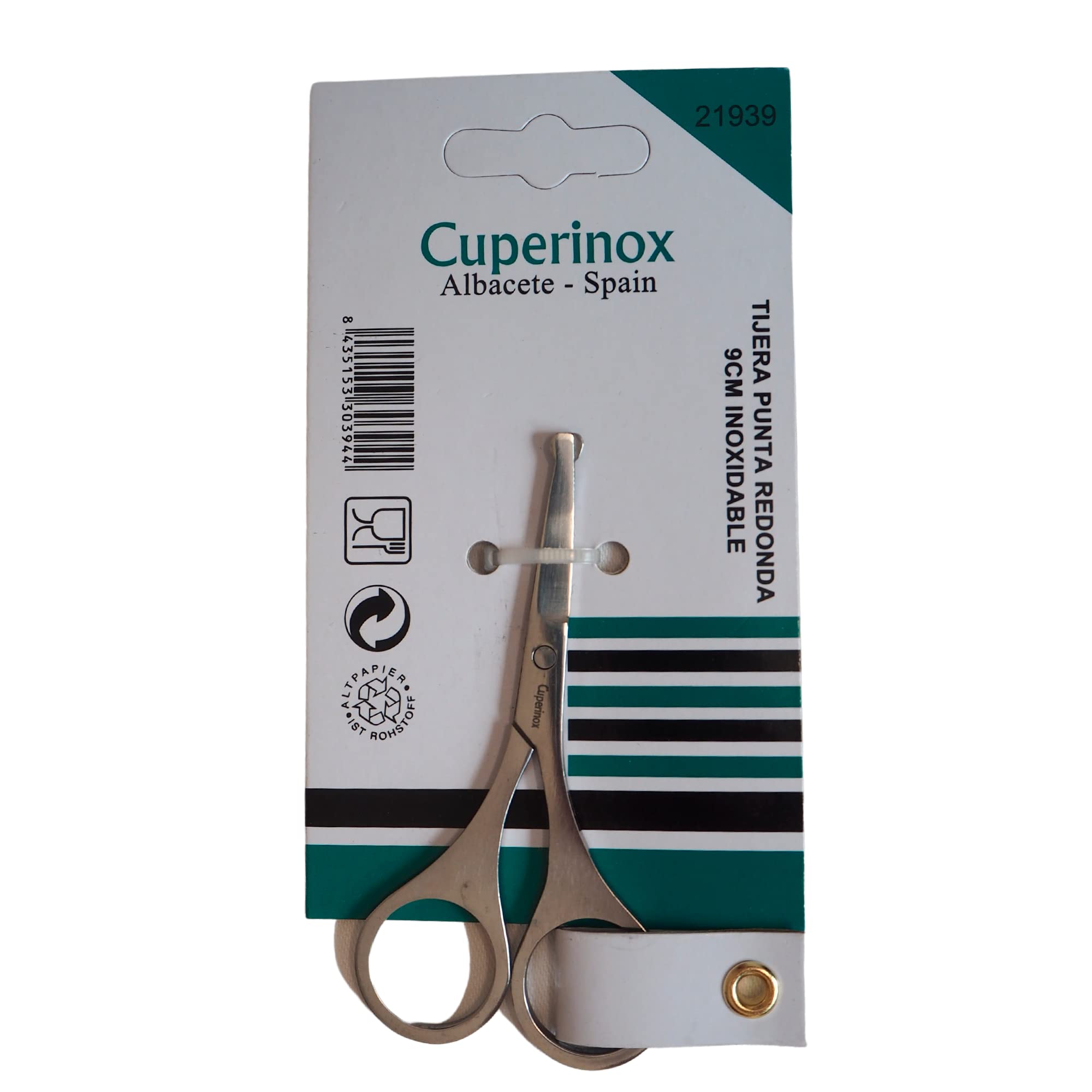CUPERINOX | Tijeras de manicura para uñas | Tijera corta uñas de punta redondeada para las uñas de las manos | Fabricado en Acero Inoxidable 9 cm