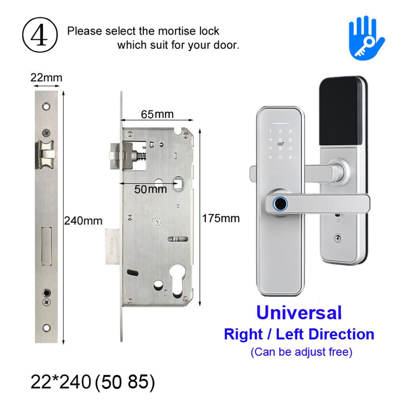 X5 Silver Smart Lock Serratura per porta con impronta digitale biometrica TT Lock App senza chiave Apri la porta da remoto Serrature per porte con impronta digitale, Serrature intelligenti a
