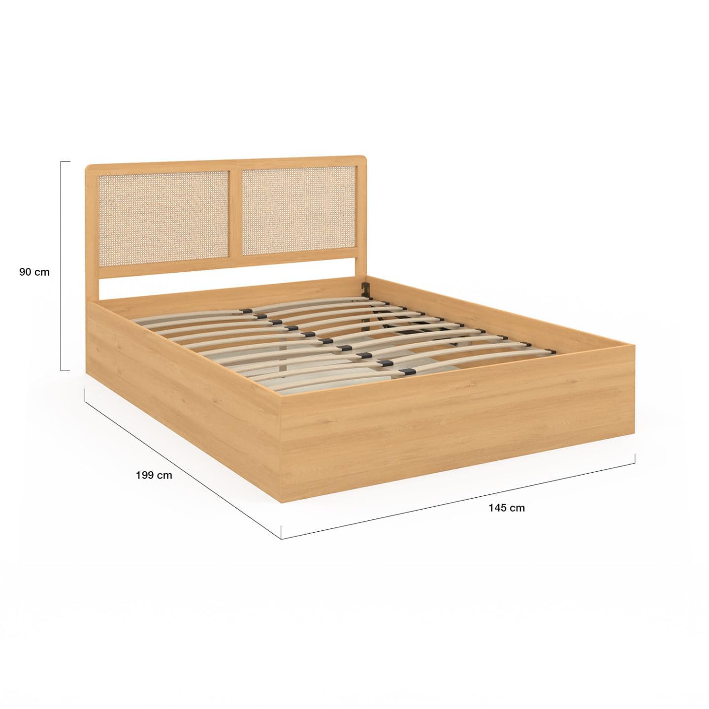 IDMarket - Cama de matrimonio EDHEN con cabecero de caña 140 x 190 cm color madera