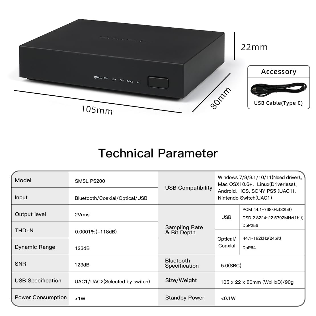 SMSL PS200 Technical Parameters Table