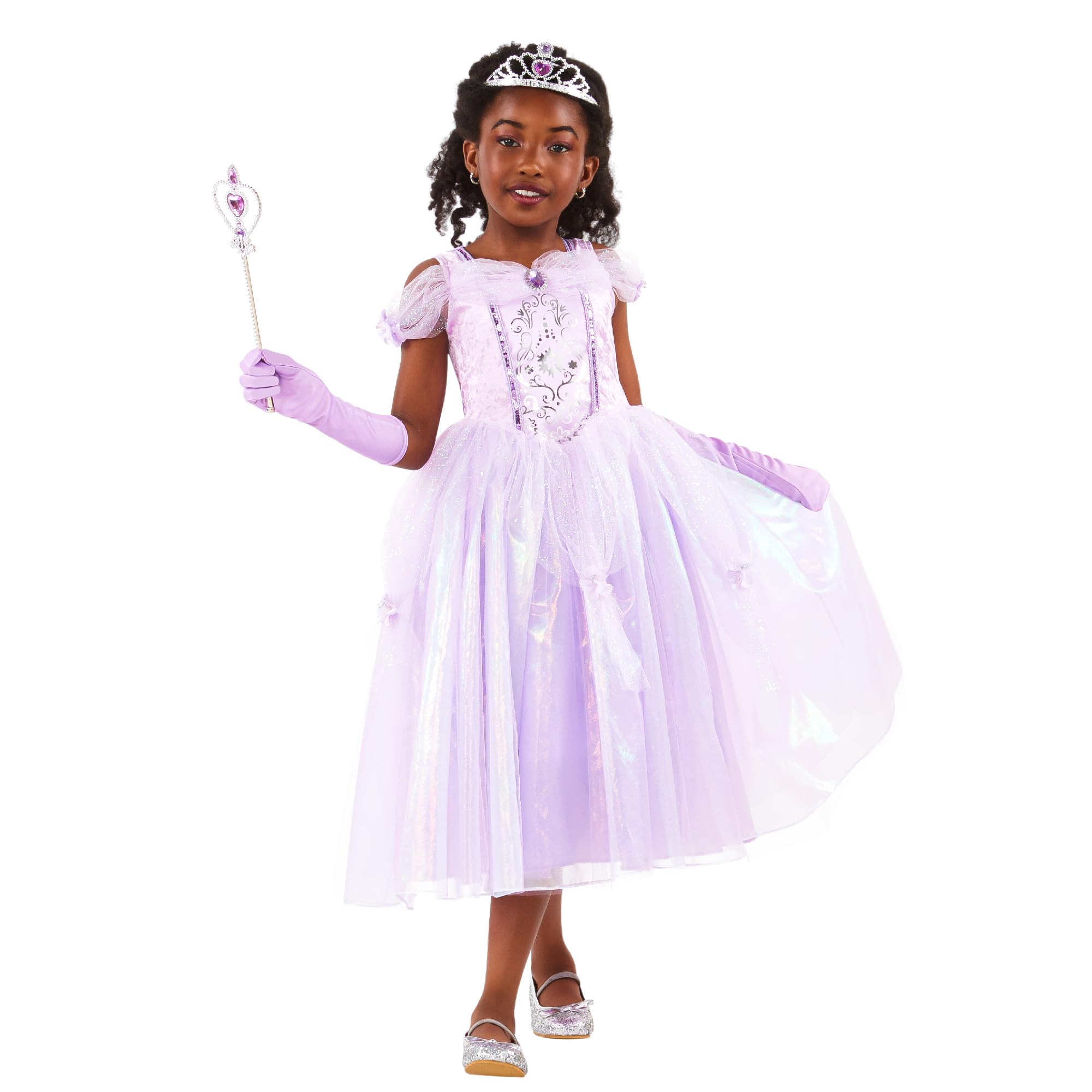 Vestito Da Principessa Luminoso Per Bambina 3-8 Anni – Set Completo Con Coroncina, Bacchetta, Luce LED, Regalo Halloween E Carnevale