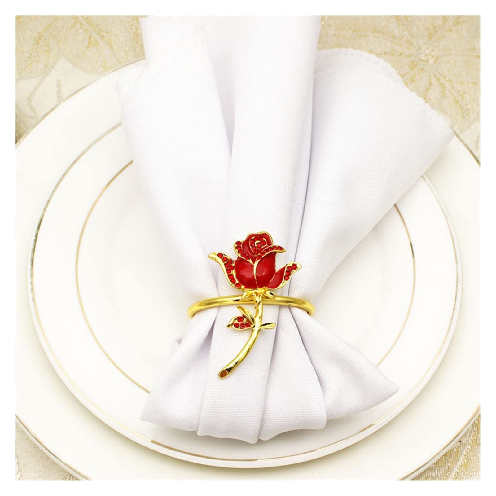 Decorazione da tavolo San Valentino rossa rosa fiore rosa tovagliolo anello tavolo decorazione for la reception del fidanzamento for matrimoni accessori for la festa del ristorante ristorante Anelli p
