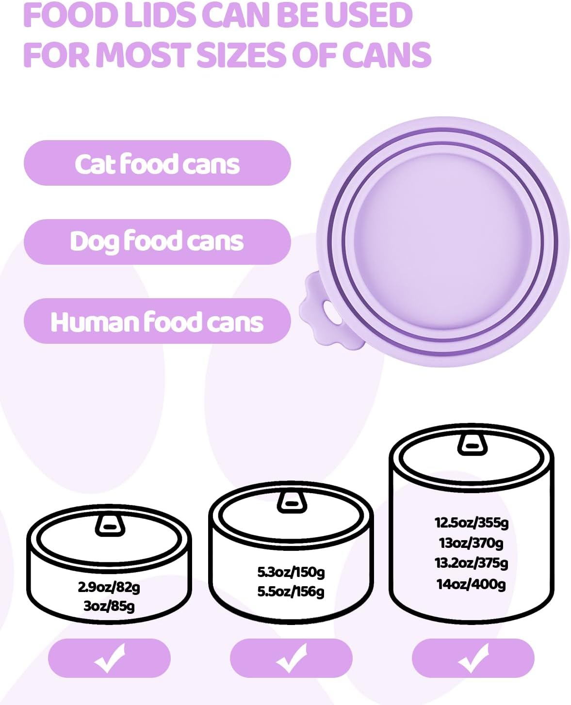 5 PCS Cat Food Can Covers Lids Set, Silicone Pet Food Can Lids with Multi-Function Cat Food Spoon and Opener, Cat Bar Squeezer, Stainless Steel Wet Food Spoon for Cats and Dogs (Purple) image 3