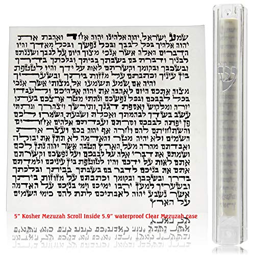 100% Kosher Mezuzah Scroll (Scroll size 4/5/6inch) with Lucite Mezuzah Case Included, Single Mezuzah, Made In Israel, Mezuzah with Scroll for Door (5inch Scroll + 6inch Case)