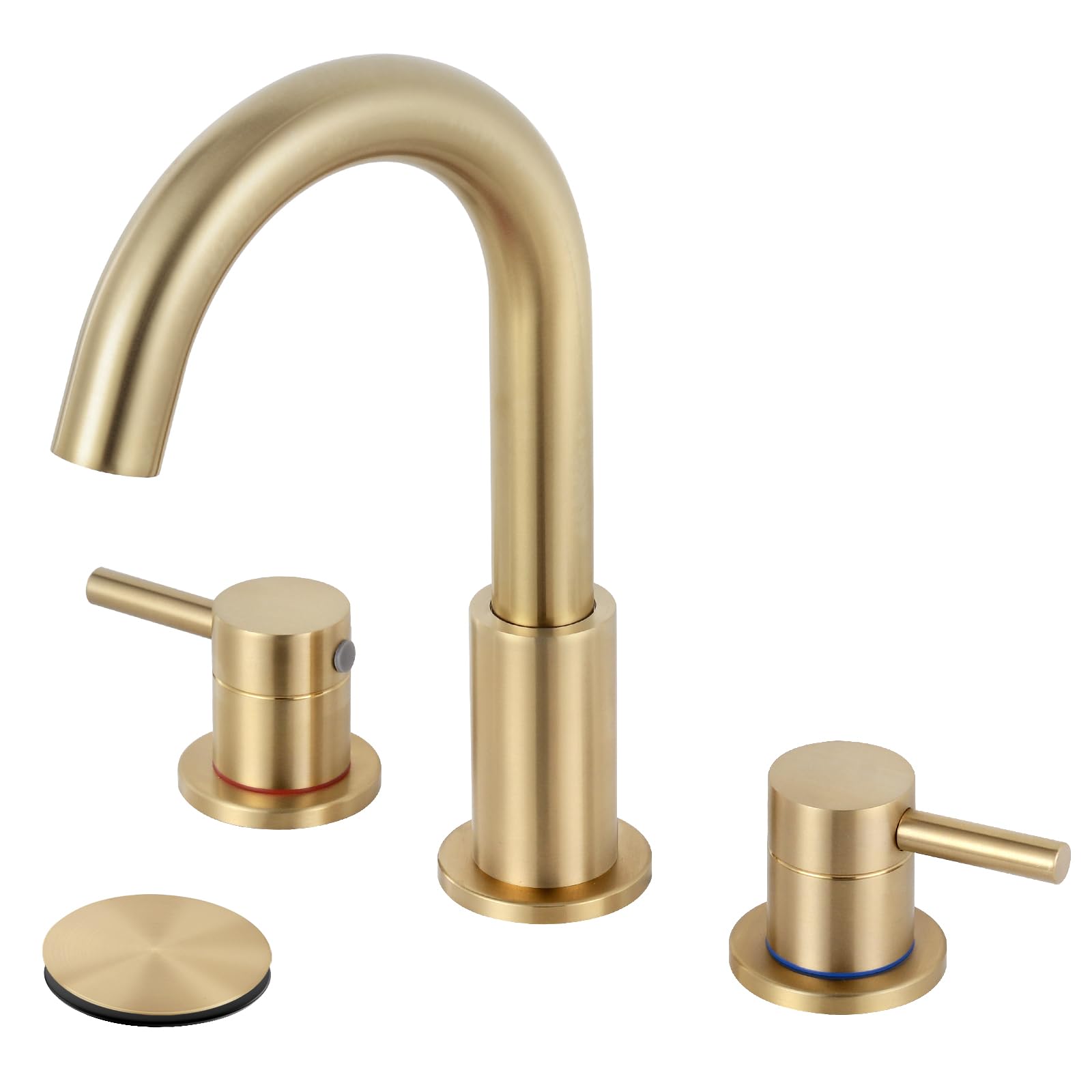 Gold Bathroom Faucet 3 Hole with Pop UP Drain Rv Bathroom Sink Faucet Widespread 360 Swivel Two Handles