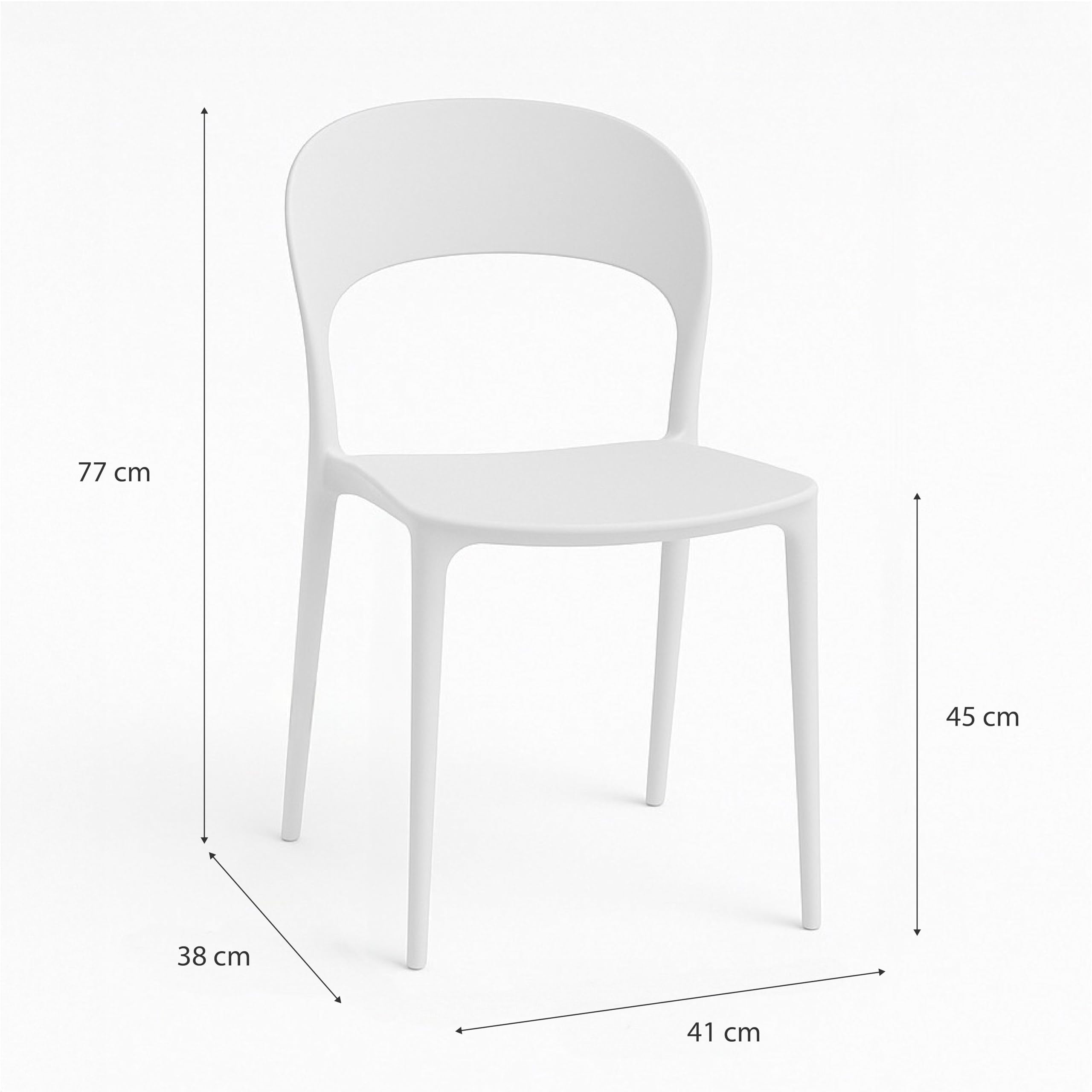 Baroni Home Set 4 Sedie in Plastica Bianca – Impilabili, Senza Montaggio, Facili da Pulire, con Gommini Antiscivolo, per Cucina, Soggiorno, Sala da Pranzo, Esterno 41x38x77 cm Stondata