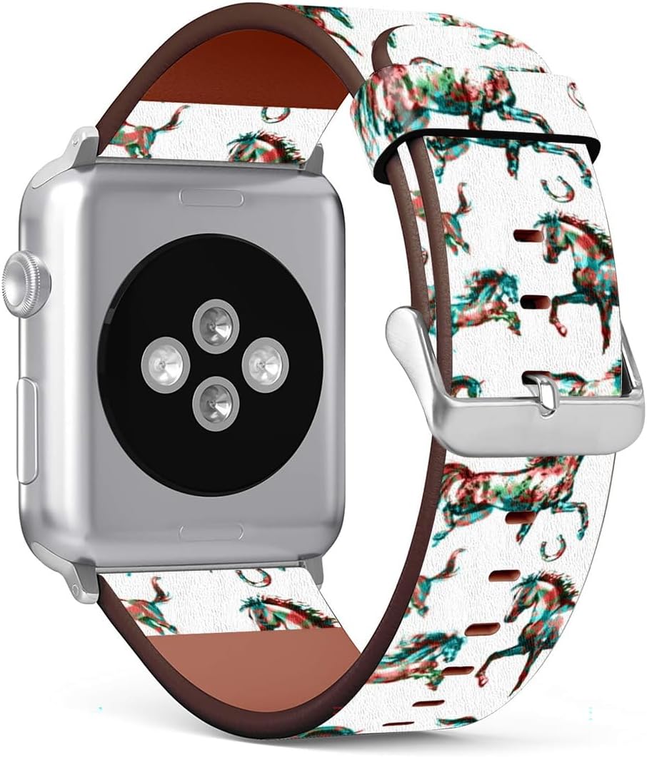 Compatible with Apple Watch Wristband 38mm 40mm , (Watercolor horses) PU Leather Band Replacement Strap for iWatch Series 5 4 3 2 1