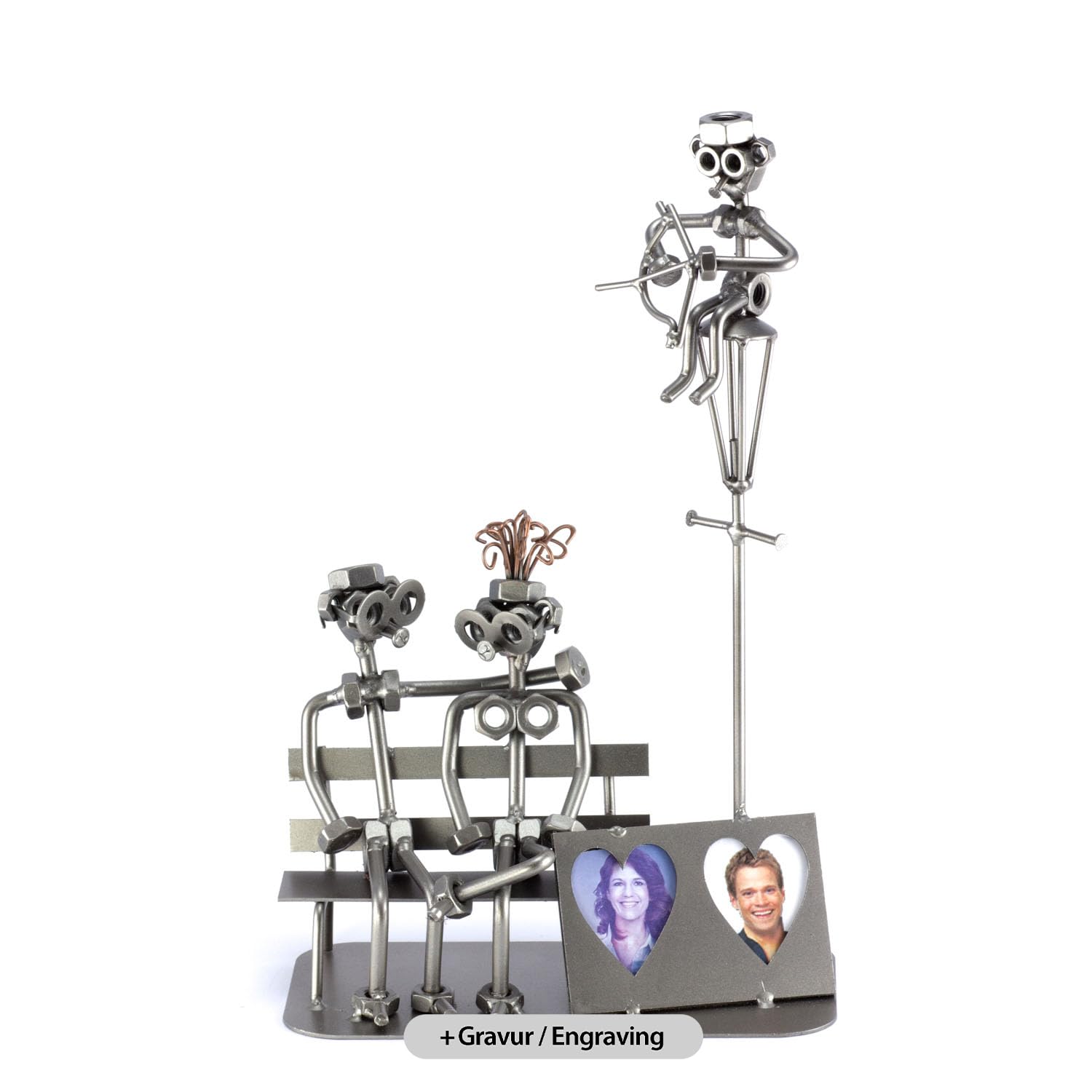 Steelman24 I Omini di Viti Coppia D'Innamorati con Cornice Portafoto con Piastra di Incisione Personale I Idee Regalo I Soprammobili in Metallo