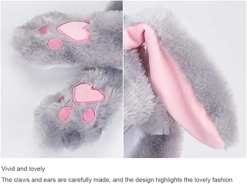 Vista 8 de Topwon - Gorro de conejo de peluche con orejas de conejo que aparecen cuando se presionan las patas, color gris