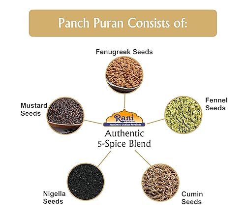 Miniatura 7 de Rani Panch Puran 5 especias 7 oz 200 g  Todo Natural  Vegano  Gluten  Sin OGM  Origen indio mezcla igual de alholva mostaza KalonjiNigella hinojo y
