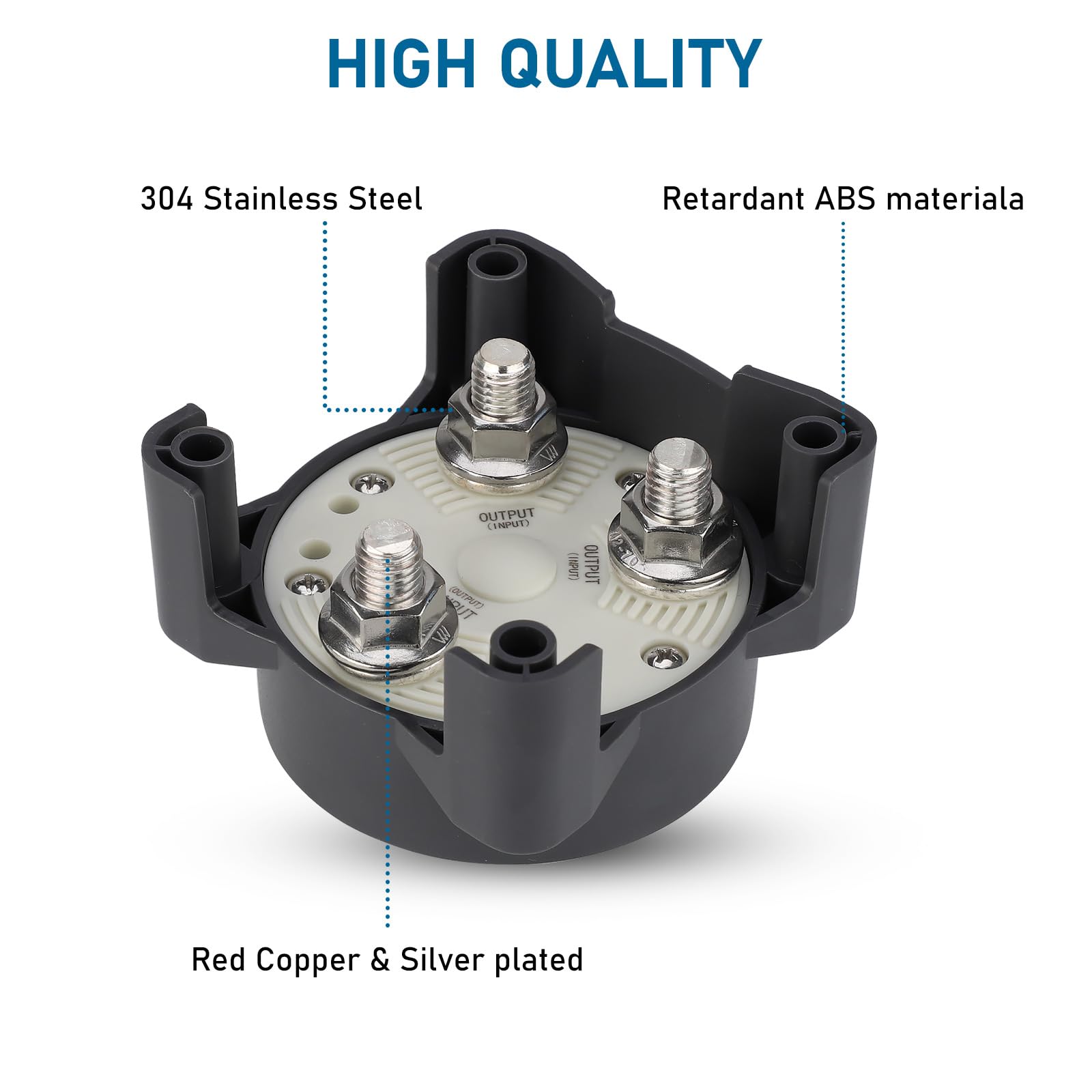 Interrupteur marche/arrêt de batterie 600 A - Isolateur de circuit unique - Étanche IP66 - 3 goujons pour camping-car, bateau