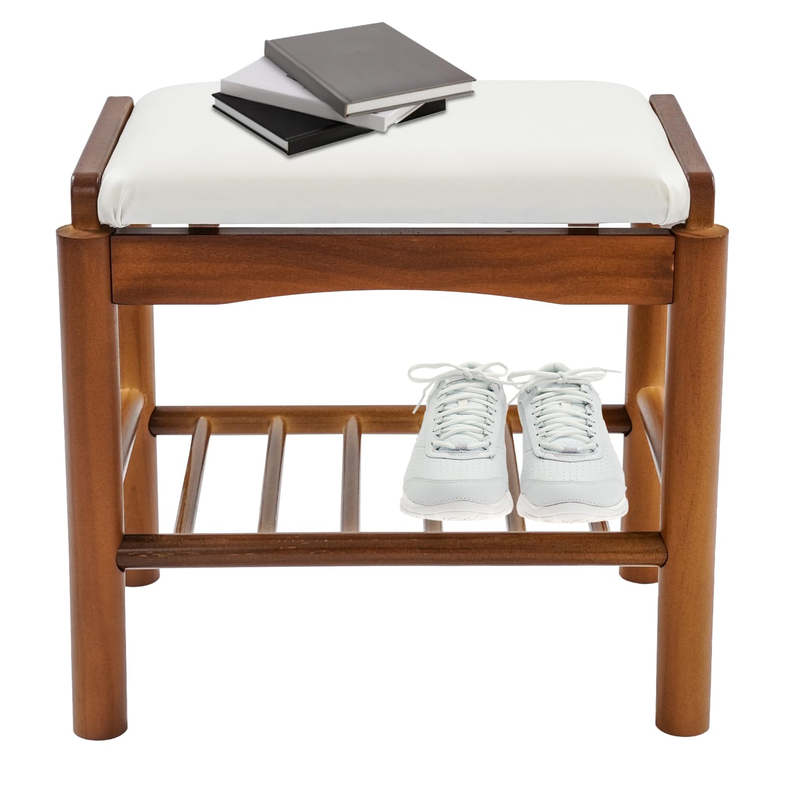 UHDUIG Panchina Porta Scarpe Imbottita In Legno 45x30x40 Cm Bianca, Comoda E Resistente Fino A 100 Kg Per Ingresso E Soggiorno