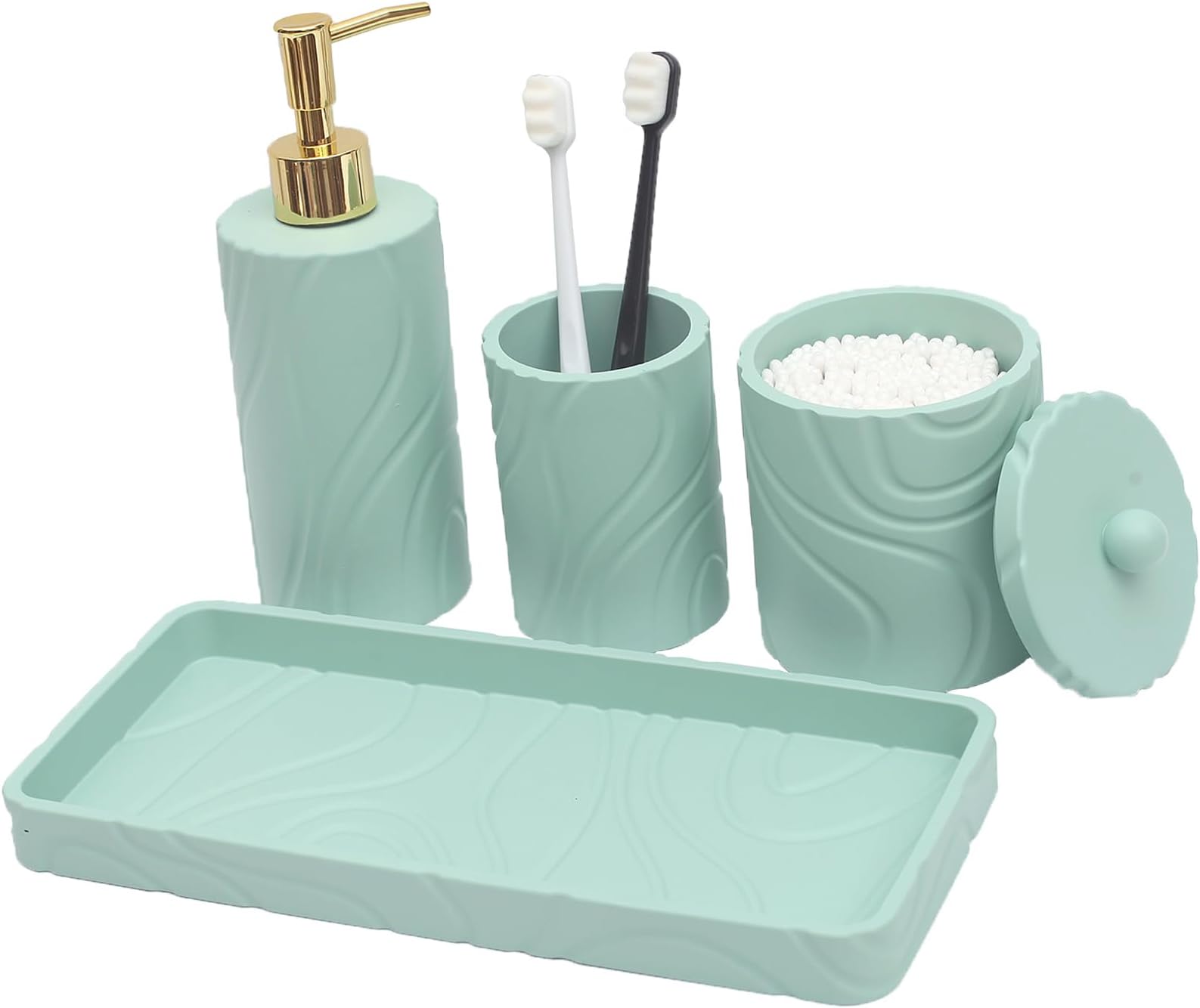 Premium Pastel Green Bathroom Accessories Set, Green, Boho