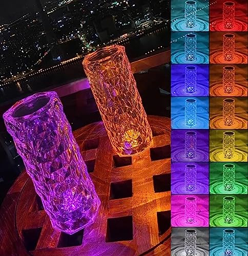 Lampada di cristallo RGB, 3000mAh Touch Control Rose, lampada da tavolo in cristallo con 16 colori luce notturna con USB e telecomando, lampada LED rosa diamante touch adatta per camere da letto,