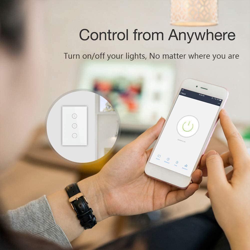 ZMIN Smart WiFi Dimmer Light Switch Glass Touch Panel Wireless Remote Control Work with Voice Control Black