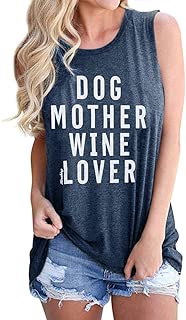 Dog Mother Wine Lover Tank Top Womens Funny Alcohol Animal Lover Sleeveless T-Shirt Vest