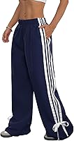 ZAFUL Women's Side Striped Baggy Wide Leg Sweatpants - Elastic Waist Contrast Stripes Loose Fit Casual Trousers