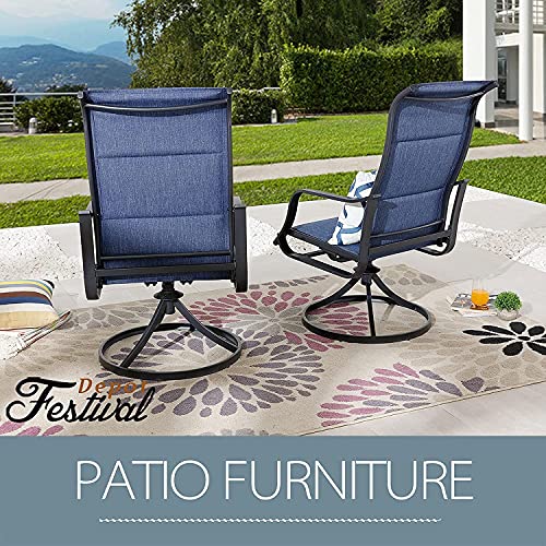 Sports Festival Patio Chairs Set Of 6 Outdoor Dining Chair Metal Swivel Chairs With Textilene Fabric High Back Mesh Armchair For Backyard Deck Garden, Blue #TOP6