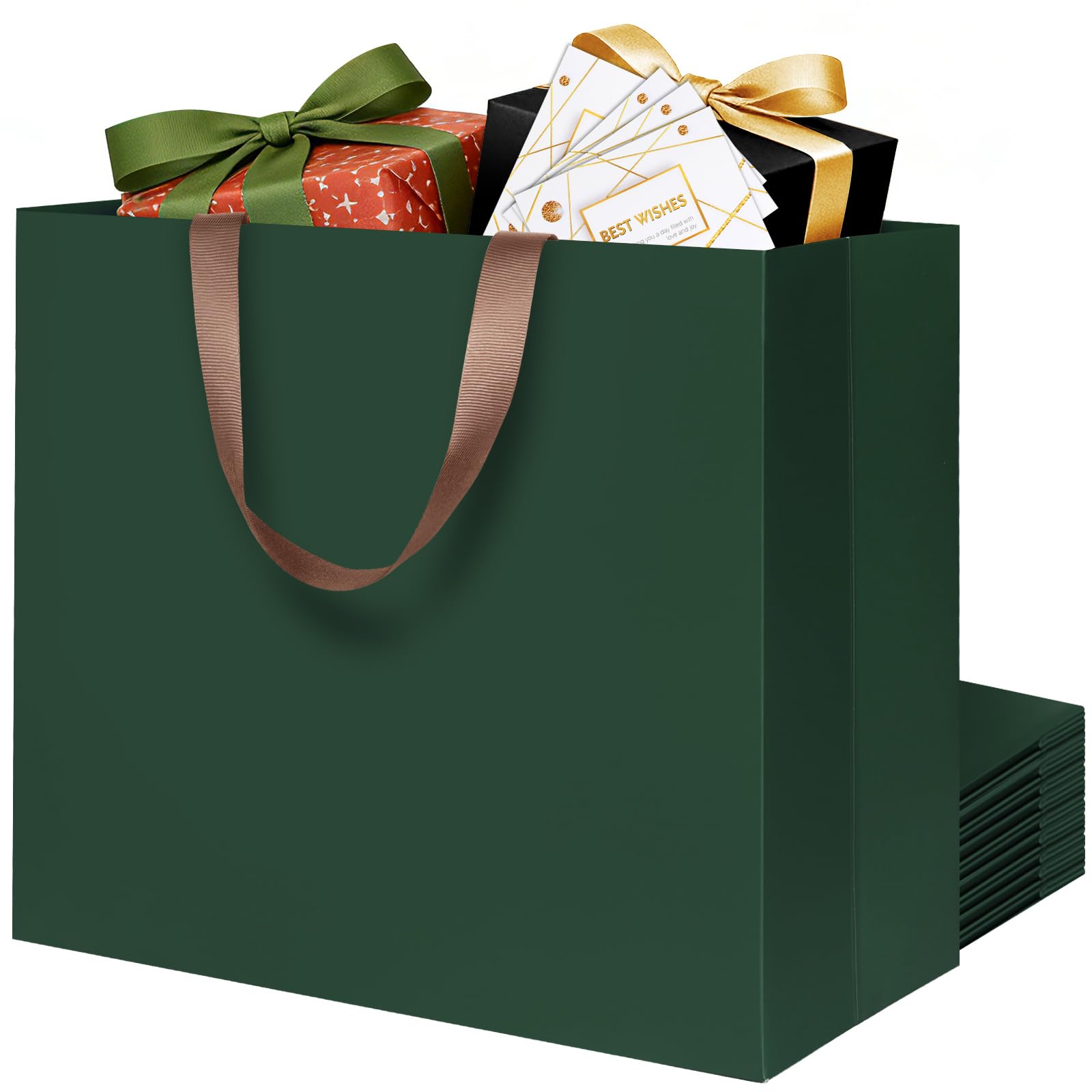 LVNRIDS 10 Pack Extra Large Gift Bags Green, Luxury XL Gift Bag with Handle 43 x 13 x 32 cm, Extra Large Gift Bags with Cards for Small Business Wedding Birthday Party Christmas Presents Mall