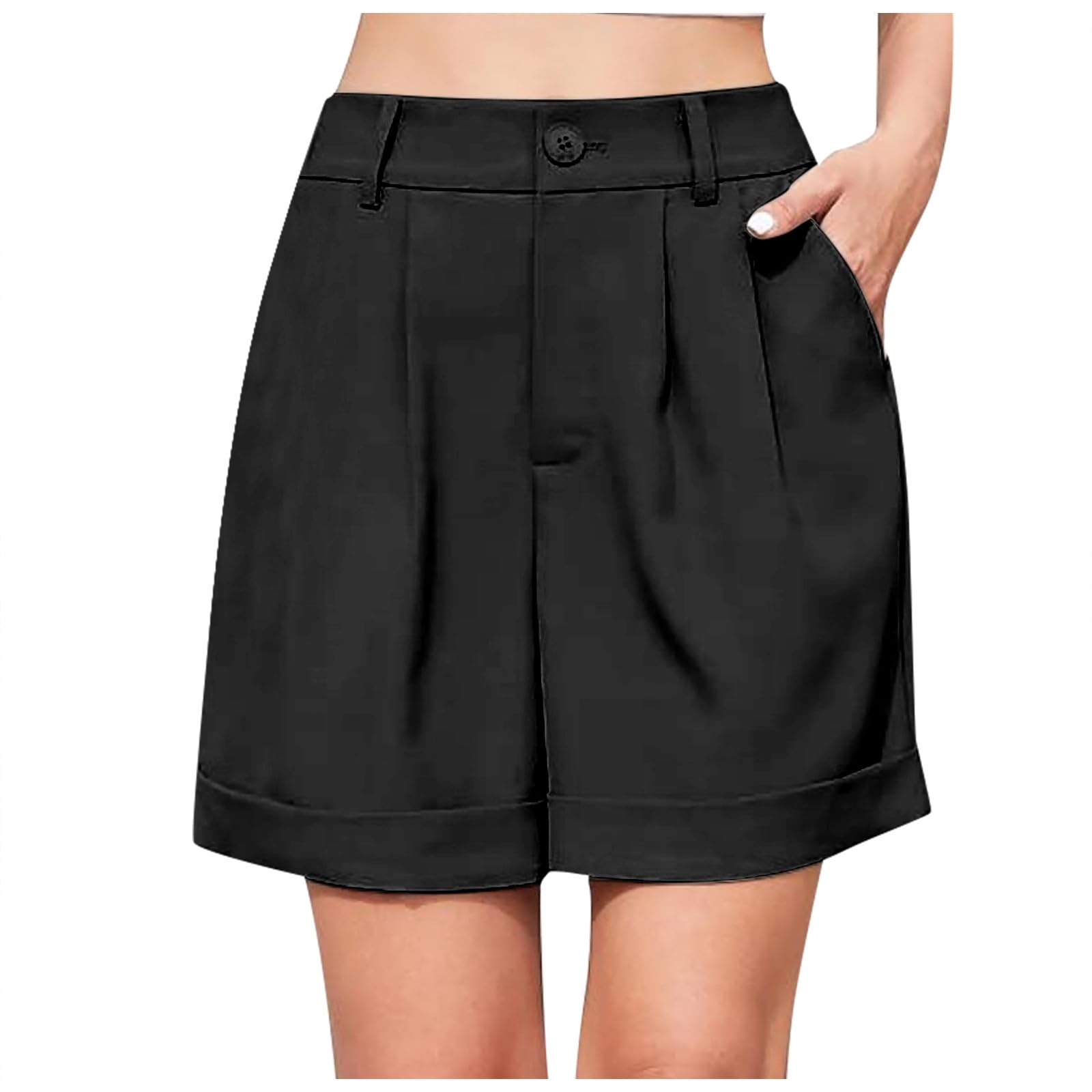Generic Shorts Mujer Tiro Bajo para Mujer, Elegantes, Informales, con Cintura elástica, Pierna Ancha, Pantalones Cortos a Medida, cómodos y Elegantes Pantalones Cortos de Trabajo Shorts Mujeres