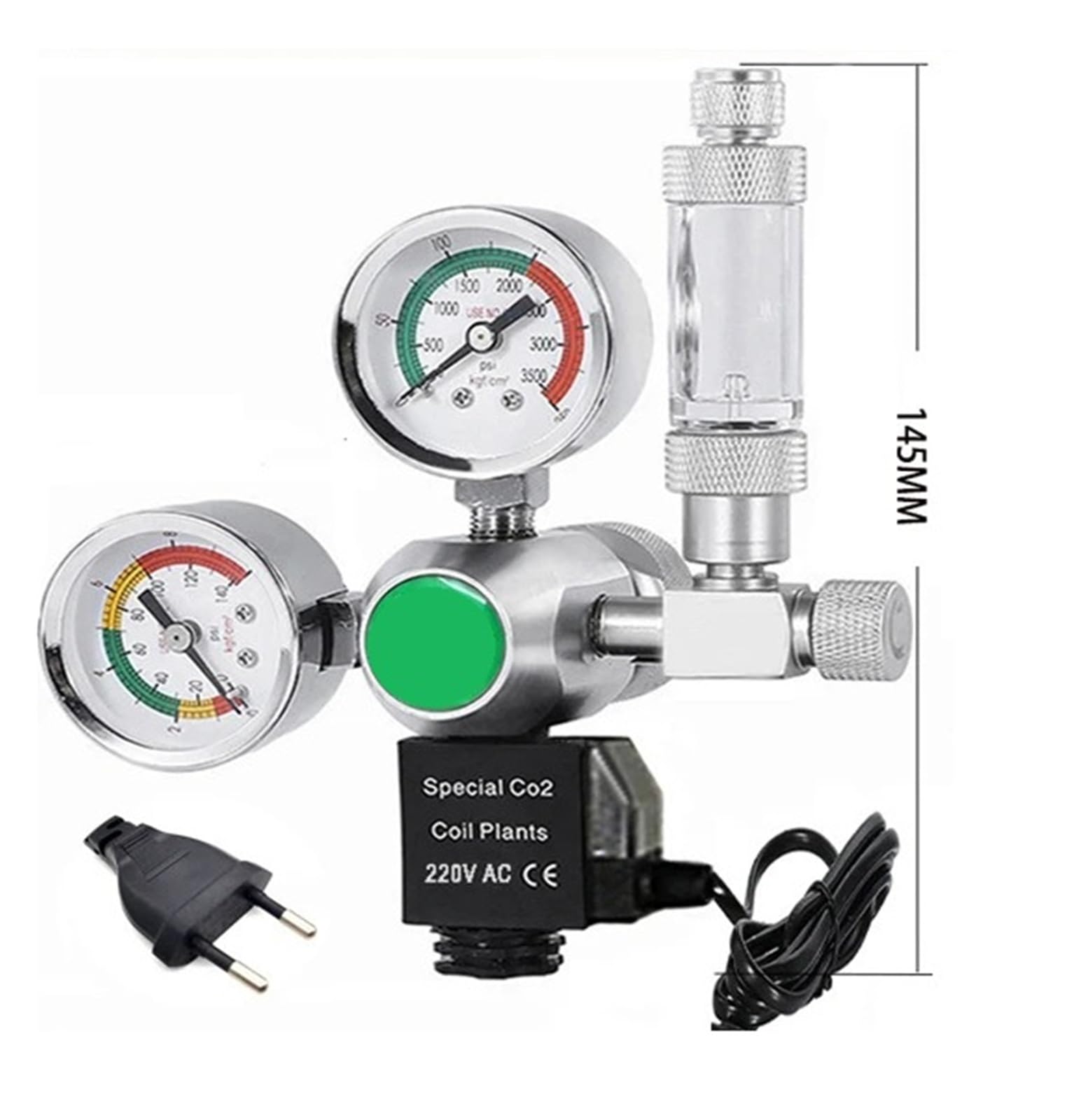 Regulator with bubble counter solenoid valve CO2 gas cylinder control output Aquarium CO2 pressure reducing valve(W21.8) - image 2