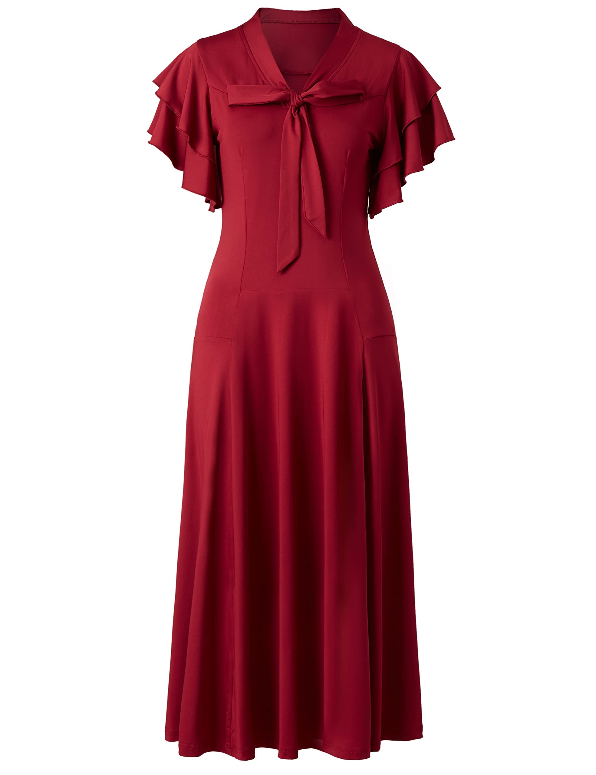 BABEYOND Robe de cocktail vintage des années 1920 à volants avec col noué pour femme