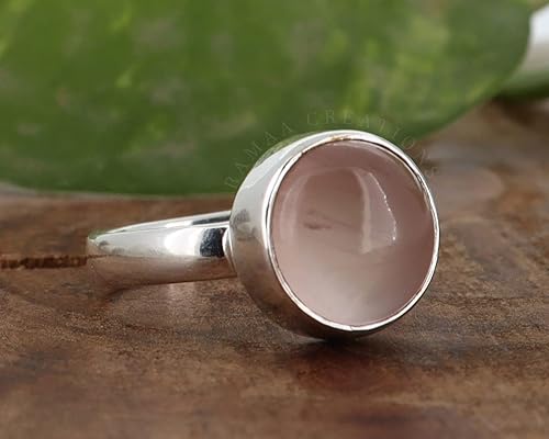 Miniatura 4 de Rose Quartz Silver Ring  Natural Round Rose Quartz Ring  Sterling Silver 925  Handmade Jewelry (9)