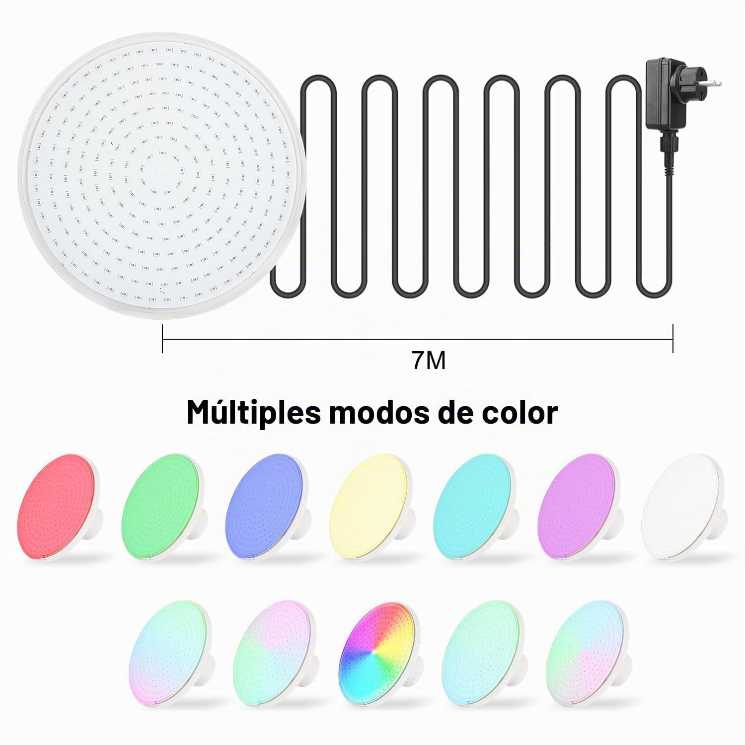 Iluminación LED para piscina sumergible para piscina desmontable, iluminación RGB de 24W con atenuación, iluminación de piscina con mando a distancia, foco LED sumergible de 12V con cable de 7m