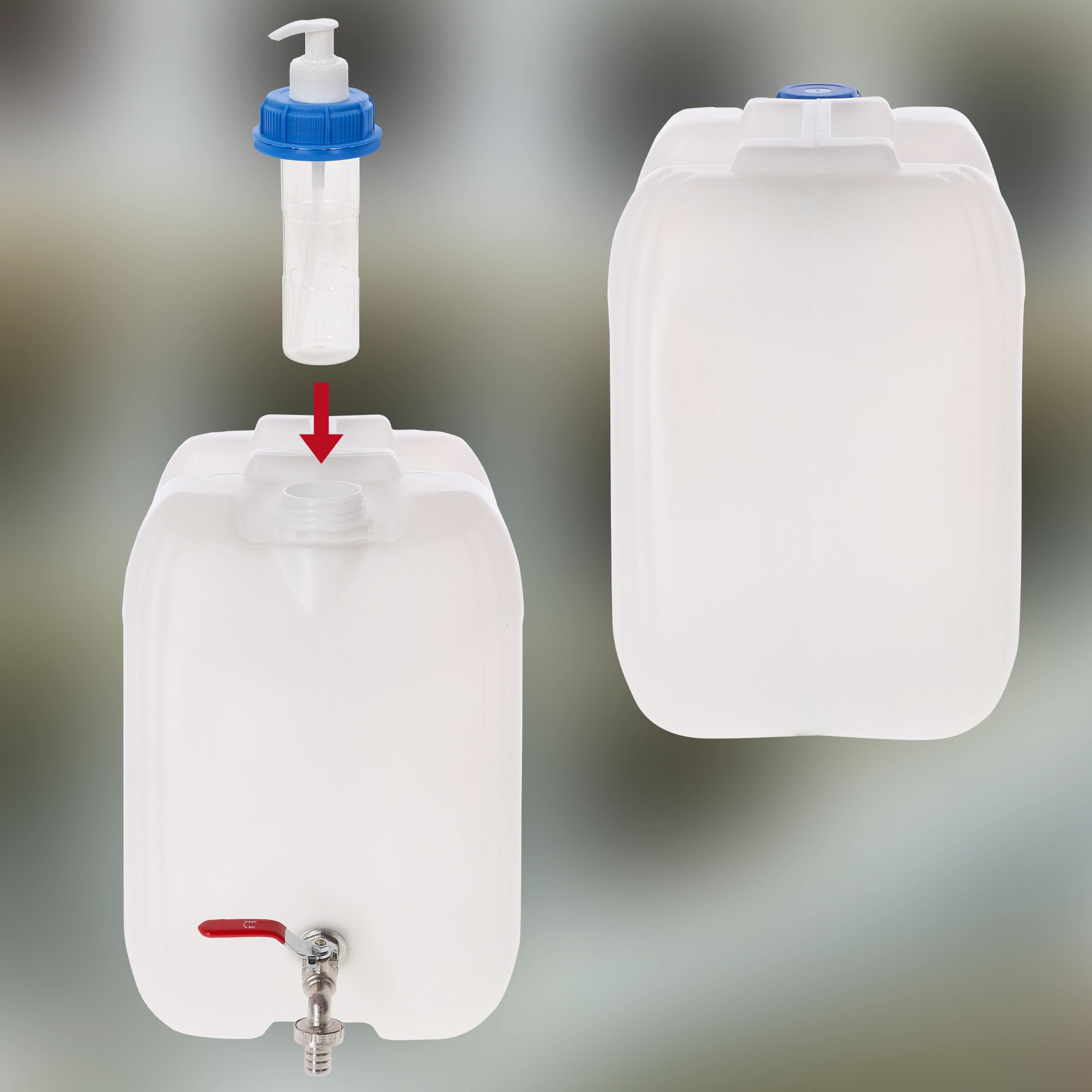 KOTARBAU® Tanica per acqua con rubinetto, 20 l, con dispenser di sapone, serbatoio per acqua potabile, tanica per acqua potabile, contenitore per acqua da campeggio, cantiere