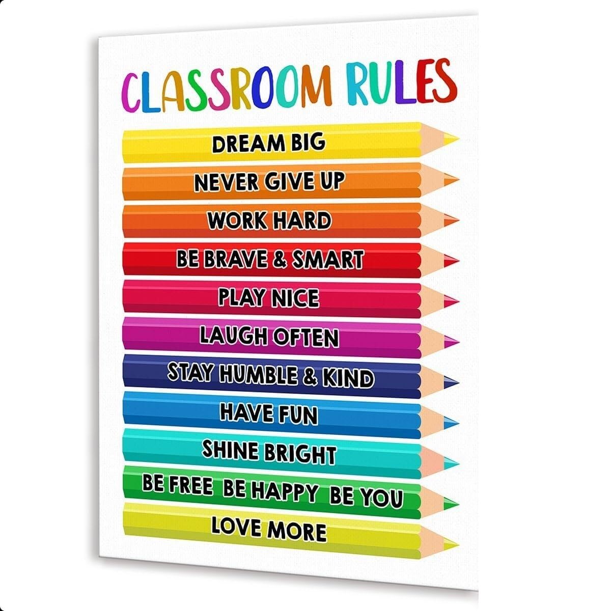 TAMDDBPJD Motivational Wall-Art - Dream Big Affirmations & Classroom Rules Canvas, Educational Nursery Preschool Print for 's Learning Space​(Framed,08x12inch(20x30cm))